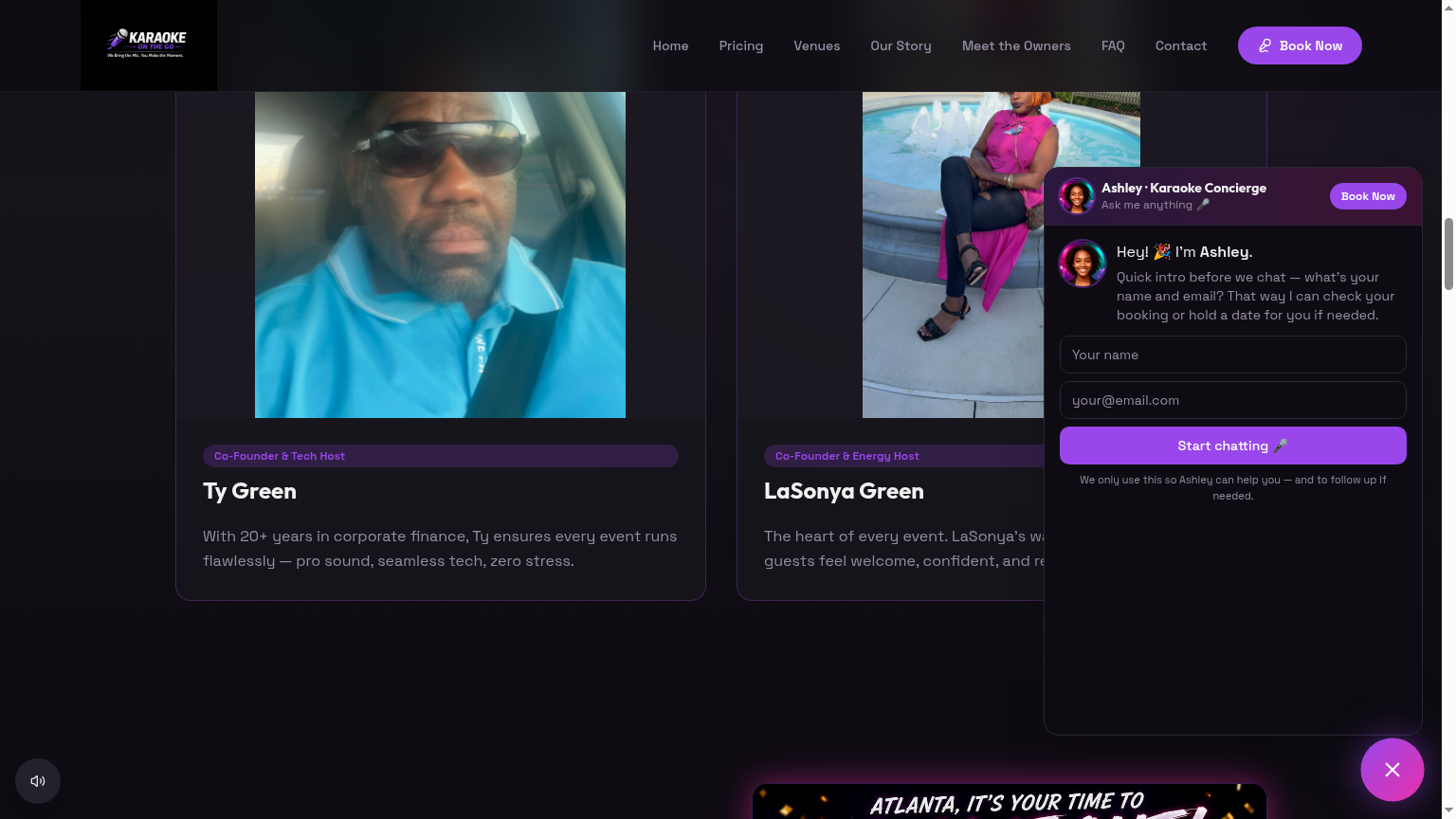 Ashley — the AI concierge built into karaokeonthego.com