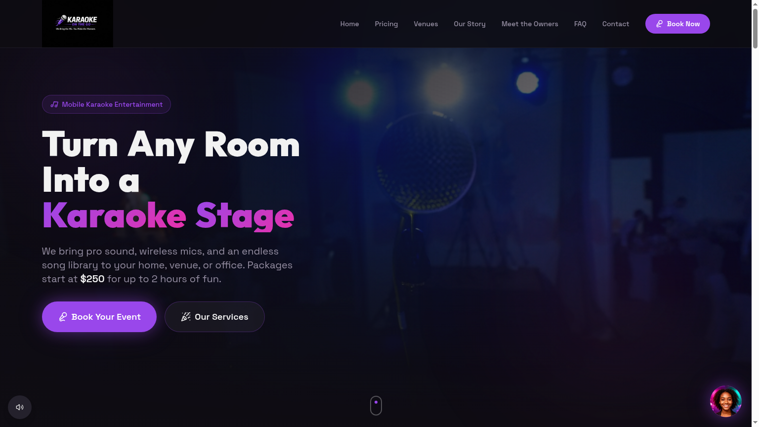 karaokeonthego.com — Tymone's own AI-powered booking site